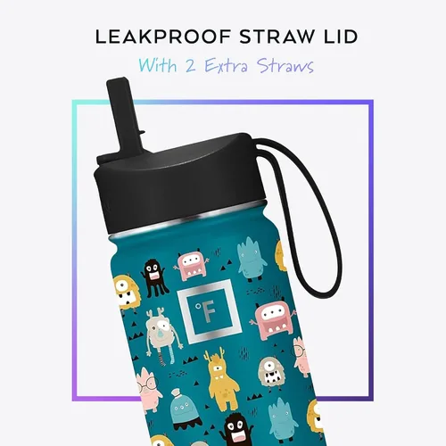 Vista 2 de IRON °FLASK Botella de Agua para Niños - Tapa con Pajilla, 20 Calcomanías con Nombre, Acero Inoxidable Aislado al Vacío, Vaso de Viaje de Doble