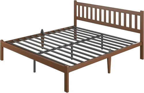 Vista 10 de Askeld Base de cama individual de madera con cabecero, plataforma de bambú sólido de 12 pulgadas de alto, no necesita somier, marco de cama