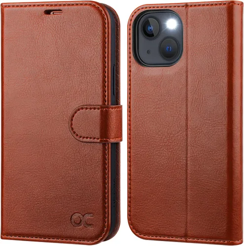 Vista 23 de OCASE Funda tipo cartera compatible con iPhone 13, de piel sintética con tapa tipo folio, con tarjetero, bloqueo RFID, soporte