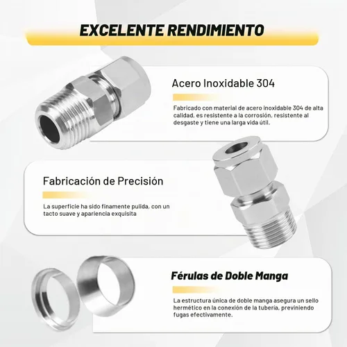 Vista 3 de Yoebor Adaptador de compresión de acero inoxidable Tubo de 1/2" OD x 1/2