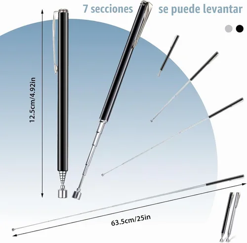 Vista 2 de Patelai 2 Piezas Herramientas Telescópicas de Recogida Magnética Agarradoras Herramientas de Alcance con Clip de Bolsillo 25 Pulgadas Imán