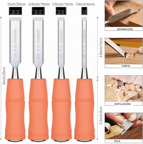 Vista 2 de GREBSTK Juego de cinceles de madera de 4 piezas CR-V con borde biselado