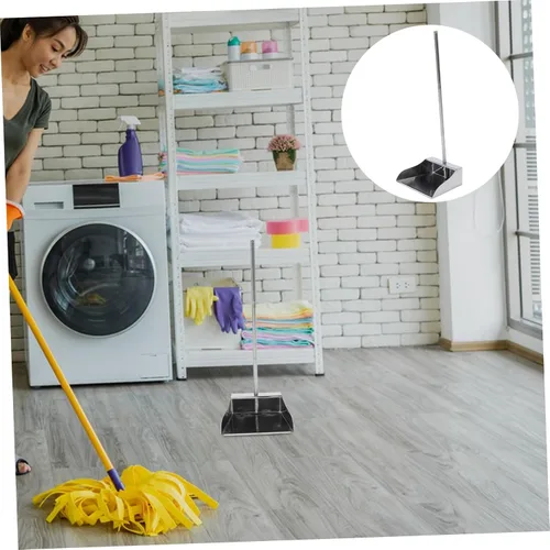 Vista 7 de Angoily Recogedor de metal de acero inoxidable, mango largo, recogedor de cocina para garaje, hogar y patio, accesorios de barrido para el hogar