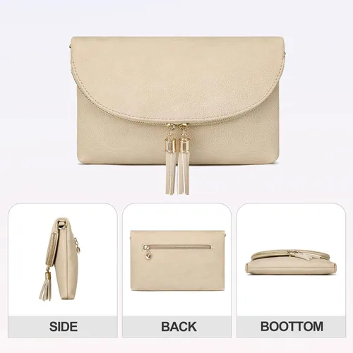 Vista 3 de Solene Bolso de mano para mujer, con múltiples compartimentos, 6 ranuras para tarjetas en el interior, bolsa cruzada con borlas