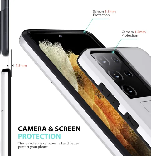 Vista 5 de Zuslab Funda tipo cartera compatible con Samsung Galaxy S21 Ultra 5G, con tarjetero y a prueba de golpes, antiarañazos, compatible con Samsung Blanco