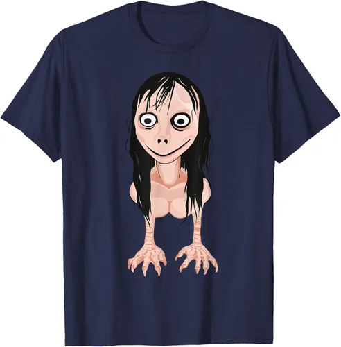 Vista 9 de Momo T Shirt - Camiseta de cara espeluznante - Camiseta de Halloween Momo, Negro, S