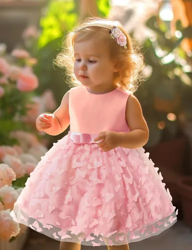 Vista 4 de Qaoerde Baby Flower Girl Dress with Headband,Bowknot V-Back Baby Girl Tutu Dresses for Wedding Birthday Party Holiday