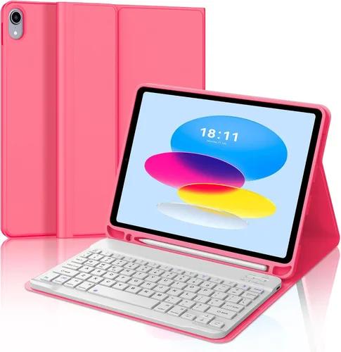 Vista 11 de KVAGO Funda para iPad (A16) de 11ª y 10ª generación con teclado, teclado desmontable inalámbrico retroiluminado de 7 colores, funda de teclado folio
