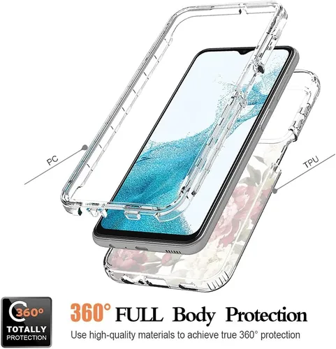 Vista 3 de Funda para Galaxy A23, Samsung A23 SM-A235M con protector de pantalla de vidrio templado, funda protectora de cuerpo completo con bonito