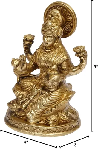 Vista 7 de ARTVARKO Laxmi Mata Blessing Sentado en Lotus con Kalash y Owl Brass Murti (5 pulgadas)