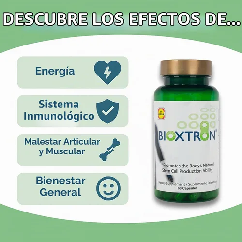Vista 3 de Bioxtron Suplemento Natural de Células Madre en Cápsulas - Algas Azules y Verdes, Espirulina, Apoyo Energético - 60 Cápsulas