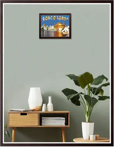 Vista 4 de Art n Store Los diez gurús sij y templo dorado, pintura religiosa y decorativa impresa en HD con marco marrón plano