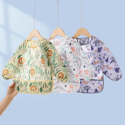 Vista 7 de Paquete de 3 baberos de manga larga, bata de bebé para comer de 6 a 30 meses, baberos reutilizables para bebés y niños pequeños