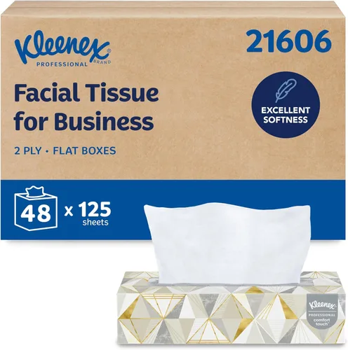 Vista 11 de Kleenex Pañuelo facial profesional, a granel (03076), 2 capas, blanco, cajas de pañuelos faciales planas para negocios, estuche de conveniencia