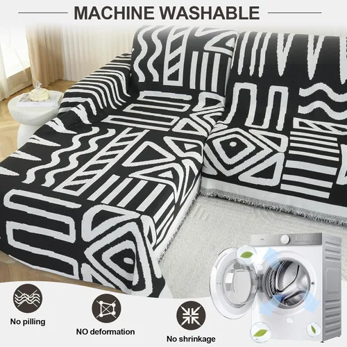 Vista 6 de OstepDecor Funda bohemia para sofá modular de 2 piezas, funda de sofá en forma de L, funda de sofá de felpilla lavable para perros, manta funda
