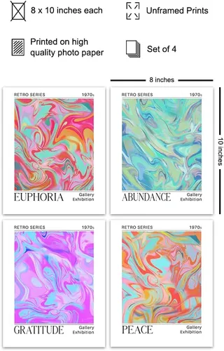 Vista 2 de Arte de pared abstracto retro Funky – Arte de pared de galería de citas inspiradoras de los años 70 – Decoración Zen para mujeres – Decoración