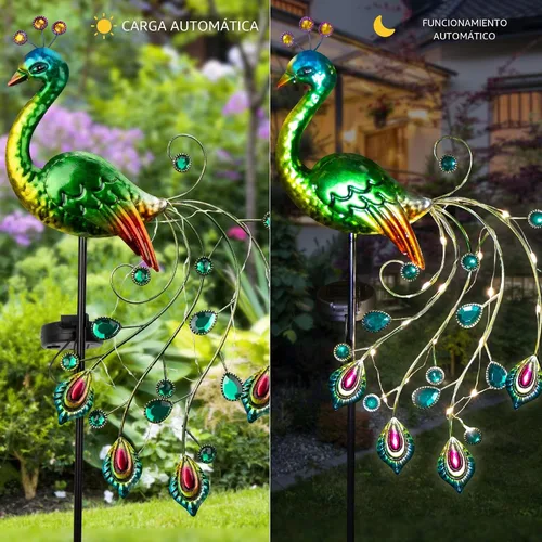 Vista 3 de Glintoper - Luces solares de jardín, estacas decorativas de metal con diseño de pavo de 39 pulgadas de altura para exteriores, regalos ideales