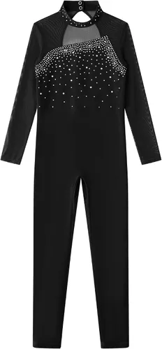 Vista 3 de Enterizo de manga larga con diamantes de imitación para niñas y niñas, overol de leotardo para ballet y gimnasia