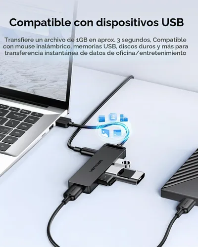 Vista 5 de VENTION USB 3.0 Hub for Laptop- Multi USB Port Splitter, Ultra-Slim USB Extender Adapter, 4 Ports Fast Data Transfer for Laptop, MacBook, Printer