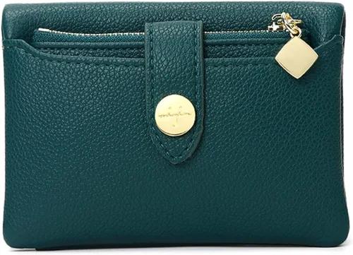 Vista 5 de Carteras para mujer, billetera pequeña Rfid para mujer, billetera de cuero plegable para mujer, tarjetero plegable con cremallera extraíble (verde)
