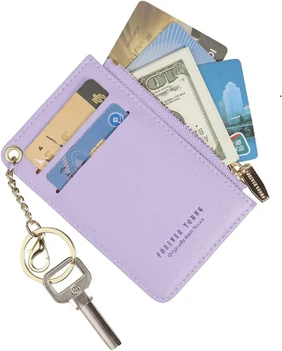 Vista 24 de Carteras pequeñas para mujer, tarjetero de piel delgado, cartera de monedas con llavero