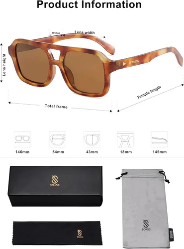 Vista 5 de SOJOS Lentes de sol estilo aviador retro para mujer y hombre, polarizados, cuadrados, inspirados en diseñadores, lentes de sol de los años 80 y 90
