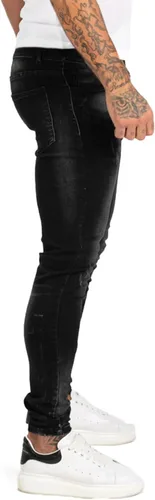Vista 4 de Gingtto jeans entallados elásticos para hombre, de corte ajustado, rasgados, gastados