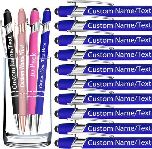 Vista 44 de Bolígrafos personalizados con nombre, paquete de 10 bolígrafos personalizados a granel, bolígrafo de tinta negra grabada con punta de lápiz óptico