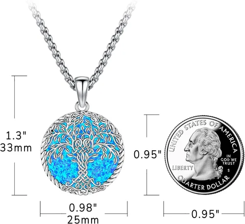 Vista 3 de Eusense Collar de ópalo para mujeres y hombres, joyería de ópalo azul y blanco de plata de ley 925 con dije de ópalo auténtico, regalo