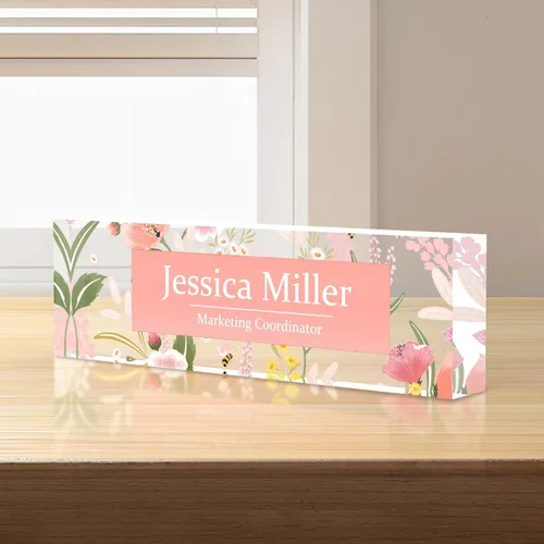 Vista 59 de Placa de identificación personalizada para escritorio, decoración de oficina de acrílico transparente con diseño de flores, decoraciones