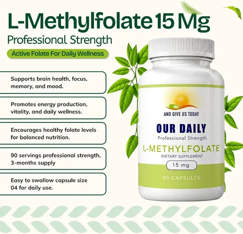 Vista 2 de Our Daily Vites, L-metilfolato de 15 mg - Suplemento activo de folato metilado 5-MTHF para mujeres y hombres - Folato de metilo para la salud