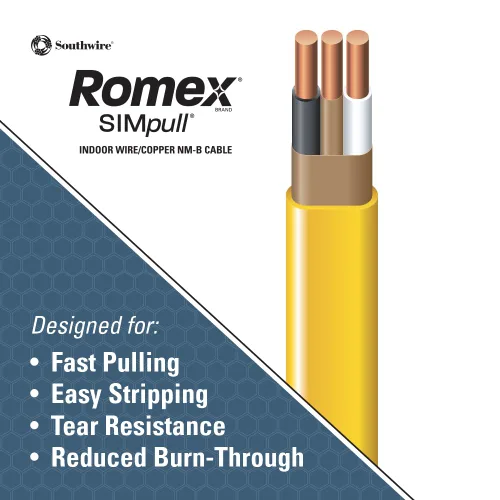 Vista 3 de Southwire Romex SIMpull™ 25 ft. 12/2 Solid CU NM-B W/G Wire, 28828221 (Pack of 10)