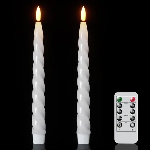 Vista 24 de Wondise Velas Cónicas Sin Llama con Control Remoto Temporizador, Candelabros Rojos Cerosos Reales a Batería Velas LED de Mecha 3D para Decoración