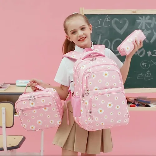 Vista 34 de goldwheat Mochilas impresas margaritas con paquete de almuerzo, estuche de lápices 3pcs, bolsa ligera resistente al agua para la escuela secundaria