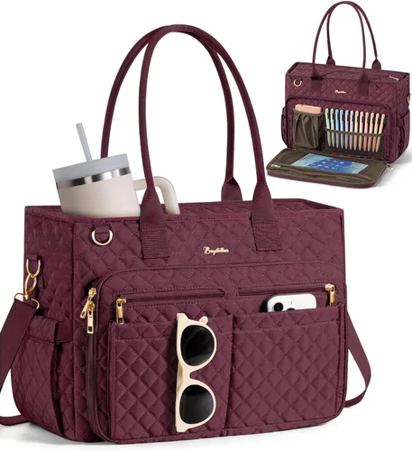 Vista 9 de Bagstellar Teacher Bags for Women, 15.6 inch Laptop Work Tote Bag Quilted Nurse Bible Computer Shoulder Bag for School Travel Dream Tote Work Bag