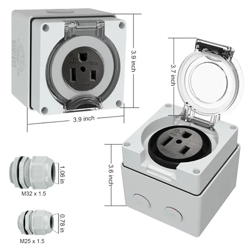Vista 3 de Caja de toma de corriente de 50 amperios, NEMA 6-50R, receptáculo de soldador EV de 250 voltios Heavy Duty, Outdoor Weatherproof, with Waterproof