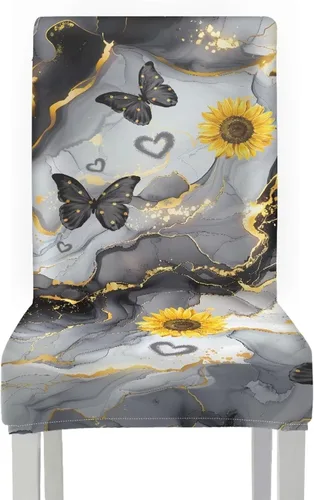 Vista 2 de HUGS IDEA Butterfly Marble Texture Dining Chair Covers Set of 4 Stretch Kitchen Chair Covers Washable Dining Chairs Slipcovers Cubre Sillas