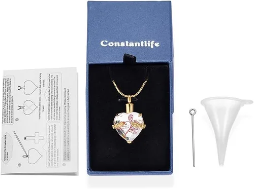 Vista 7 de constantlife - Collar de urna de cristal con forma de corazón para cenizas, joyería de cremación, urna memorial, collar para cenizas de acero