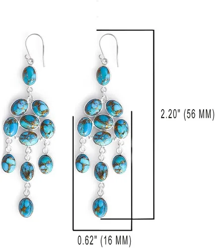 Vista 6 de YoTreasure Pendientes colgantes de plata de ley 925 con piedra lunar azul cobre turquesa