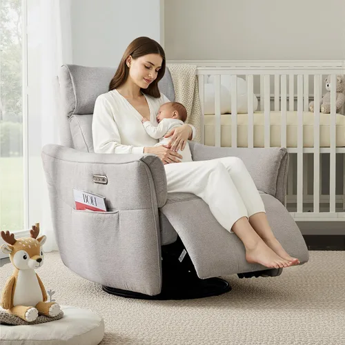 Vista 2 de Mecedora eléctrica para guardería reclinable con reposacabezas Vajilla Gris
