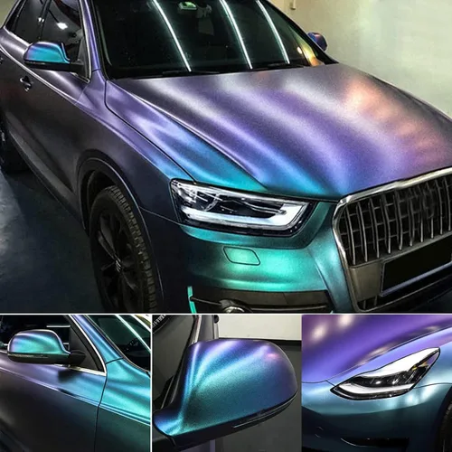 Vista 10 de Vinilo adhesivo de coche de color morado metálico brillante a azul camaleón, cinta adhesiva de película adhesiva de liberación de aire