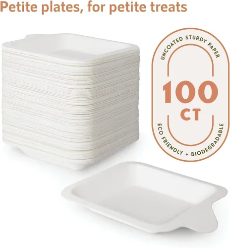 Vista 2 de Upper Midland Products Platos de papel pequeños de 4 a 4 pulgadas, platos de postre de papel biodegradables Blanco (blanco - 100)