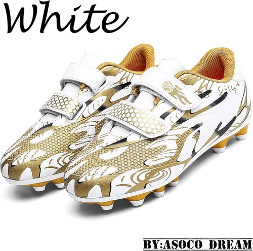 Vista 2 de ASOCO DREAM Zapatos de fútbol para niños y niñas, zapatos de fútbol para suelo firme, para jóvenes profesionales atléticos para exteriores e