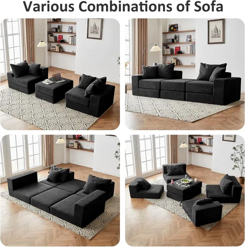 Vista 6 de Sofá modular modular de dos plazas Cloud con otomana, negro, 79 pulgadas Negro claro
