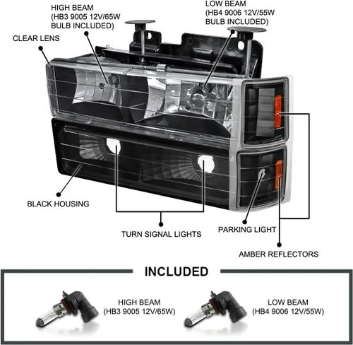 Vista 3 de SPEC-D TUNING Faros delanteros negros + luces de parachoques + luces de esquina Compatibles con 1994-1998 Chevy C/K 1500 2500 3500 Tahoe Suburban