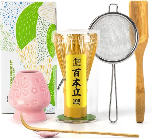 Vista 9 de TEANAGOO Set de Batidor de Matcha, Batidor de Bambú Matcha (100 puntas) con Soporte Negro, Set de Inicio Tradicional de 6 Piezas, Cuchara