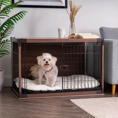 Vista 7 de IRIS USA Jaula Moderna de Madera para Perros – Elegante Perrera de Interior Estilo Mueble y Mesa Auxiliar para Perros Pequeños a Medianos, Jaula