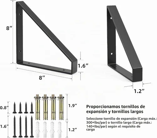 Vista 6 de 2 soportes de estante resistentes, soporte triangular de acero de pared