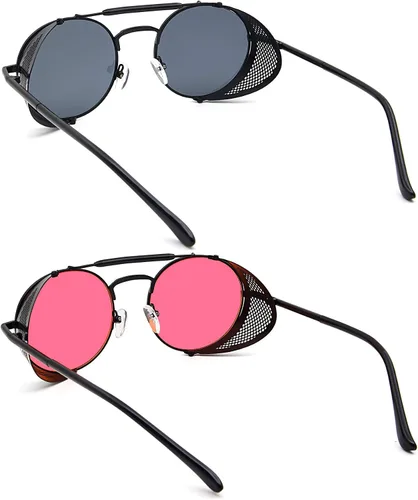 Vista 3 de RONSOU - Lentes de sol polarizados estilo steampunk redondas y vintage, con protección UV400, con marco