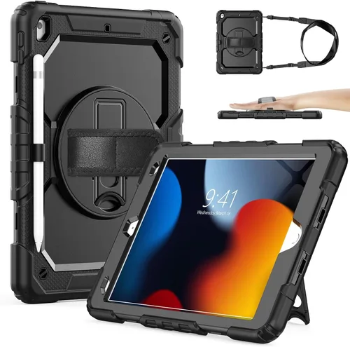 Vista 18 de SIBEITU Funda compatible con iPad de 9ª/8ª/7ª generación con protector de pantalla para bolígrafo, funda para iPad de 10.2 pulgadas, funda